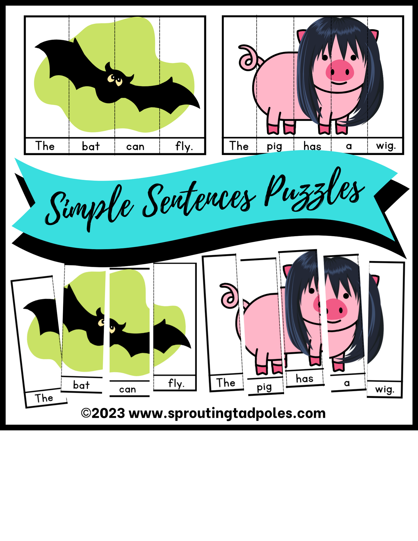 CVC Sentences Strip Puzzles Activity