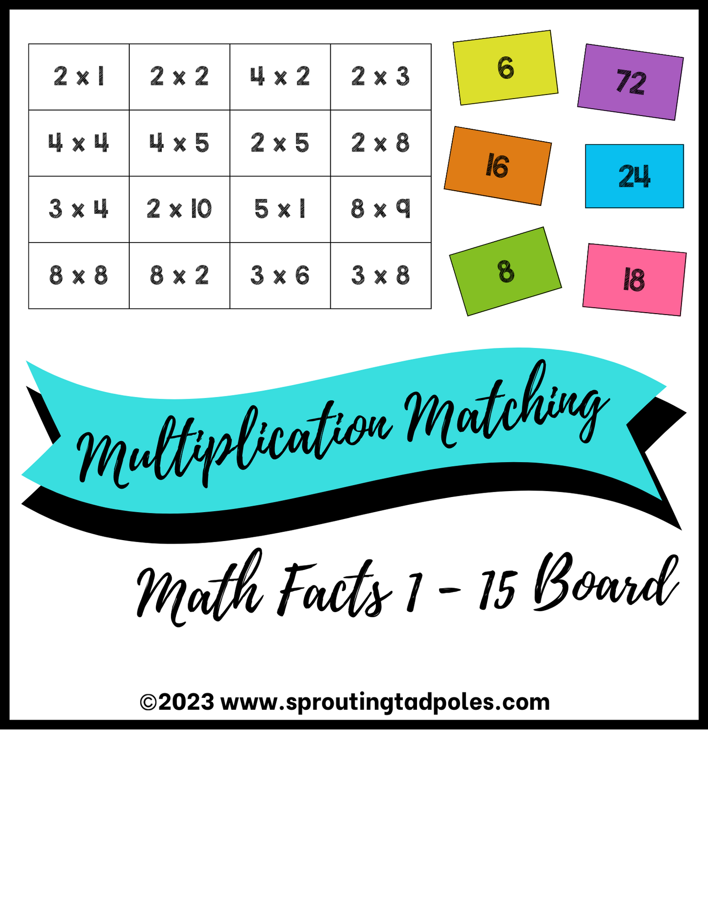Multiplication Facts 1-15 Board Game