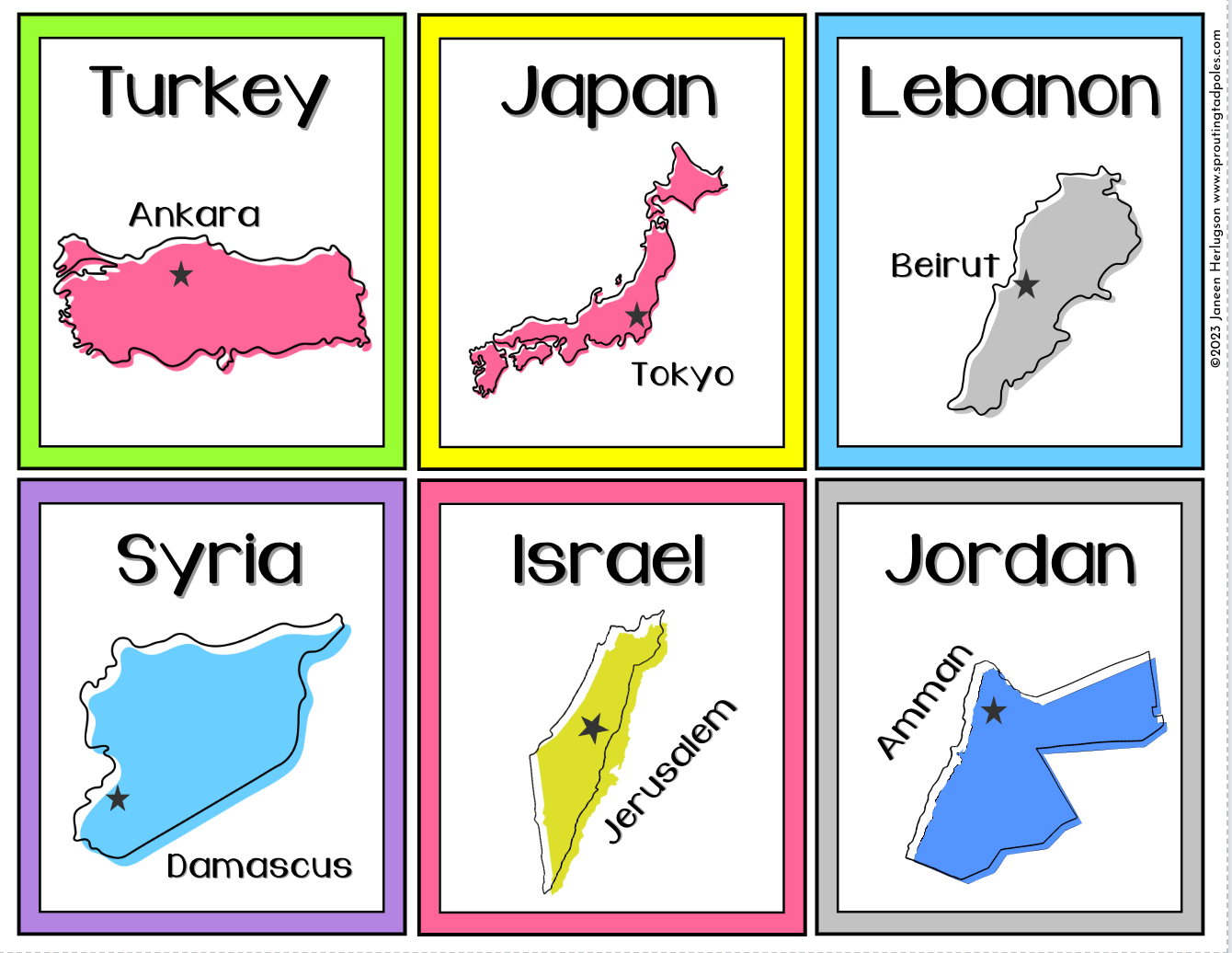 Countries of Asia Memory Match Cards