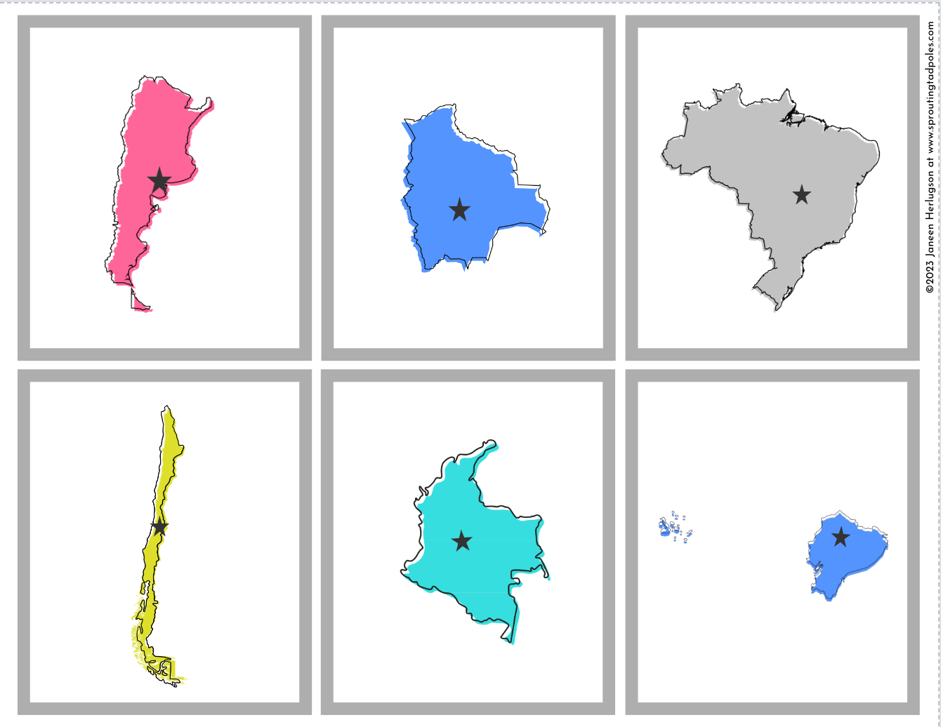 Countries of South America Memory Match Cards