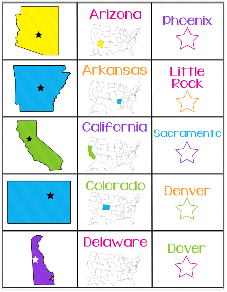 U.S. Geography 3-Part State Puzzles