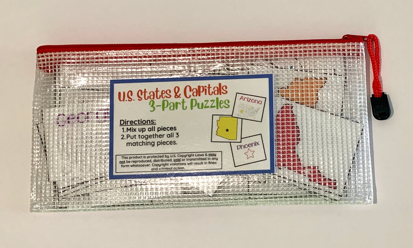 USA States & Capitals 3-Part Puzzles - PHYSICAL & DIGITAL VERSION