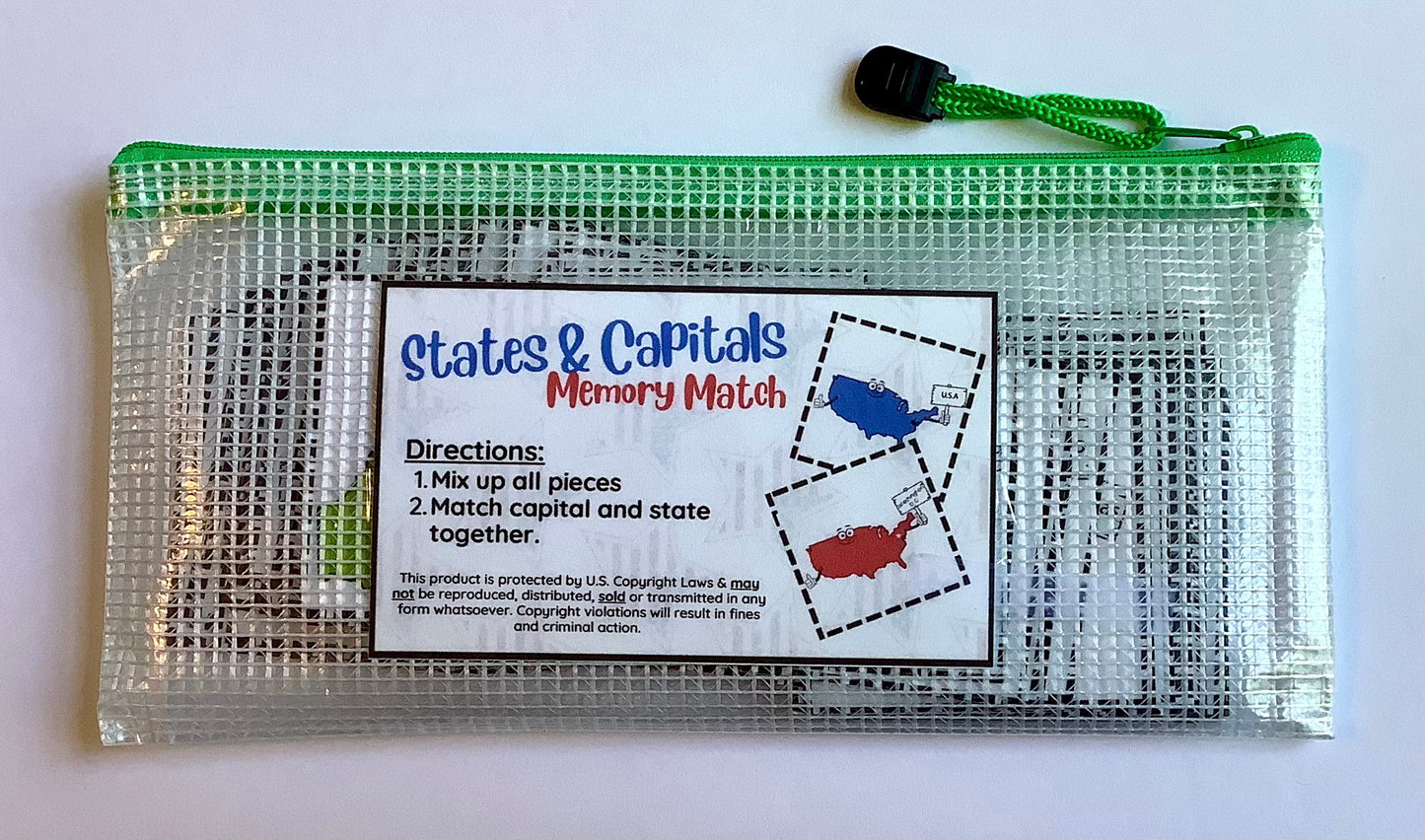 USA States & Capitals Memory Match - PHYSICAL & DIGITAL VERSION