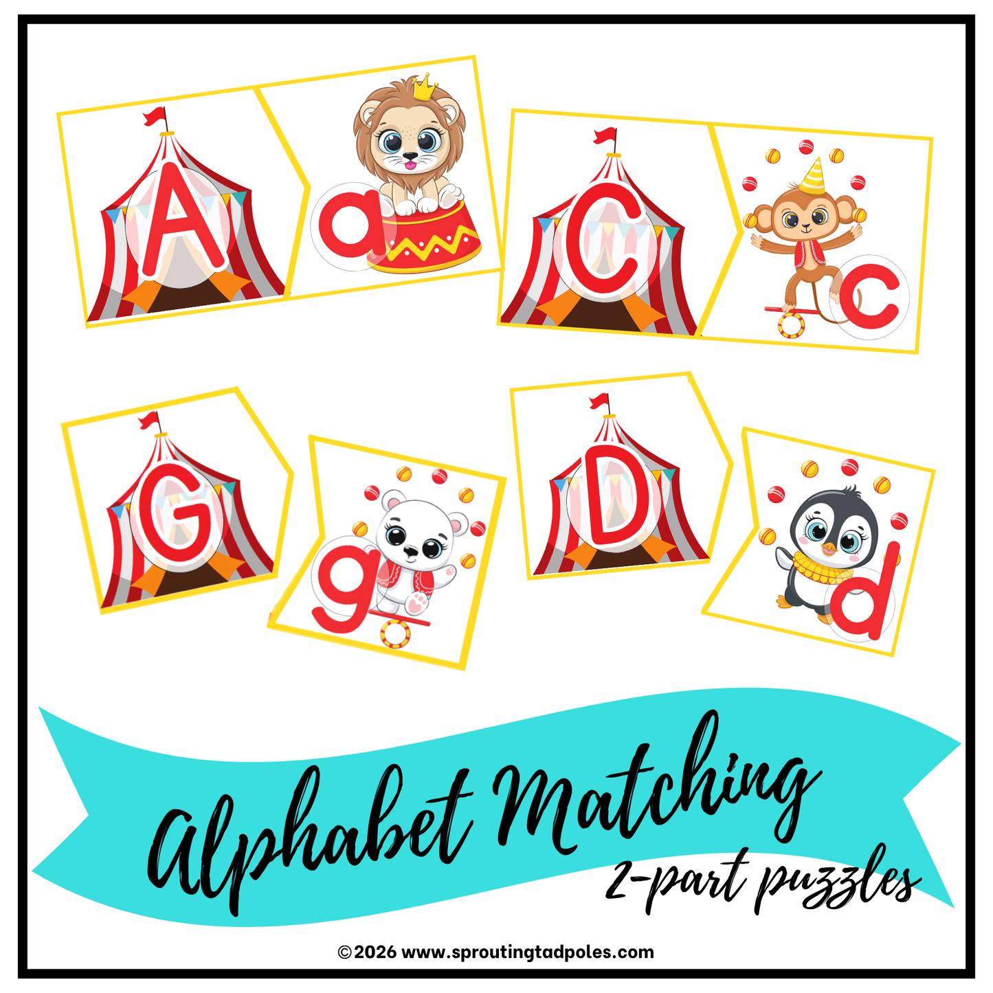 Alphabet Matching 2-Part Puzzles: Circus
