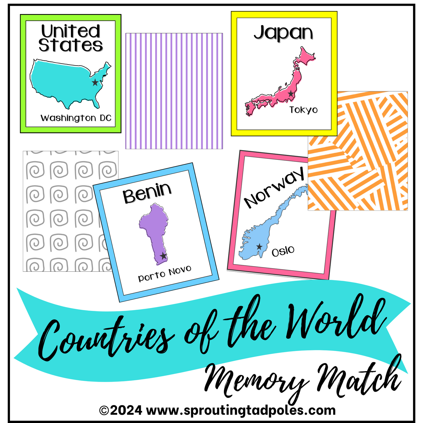 Countries Around the World Memory Match - PHYSICAL & DIGITAL VERSION