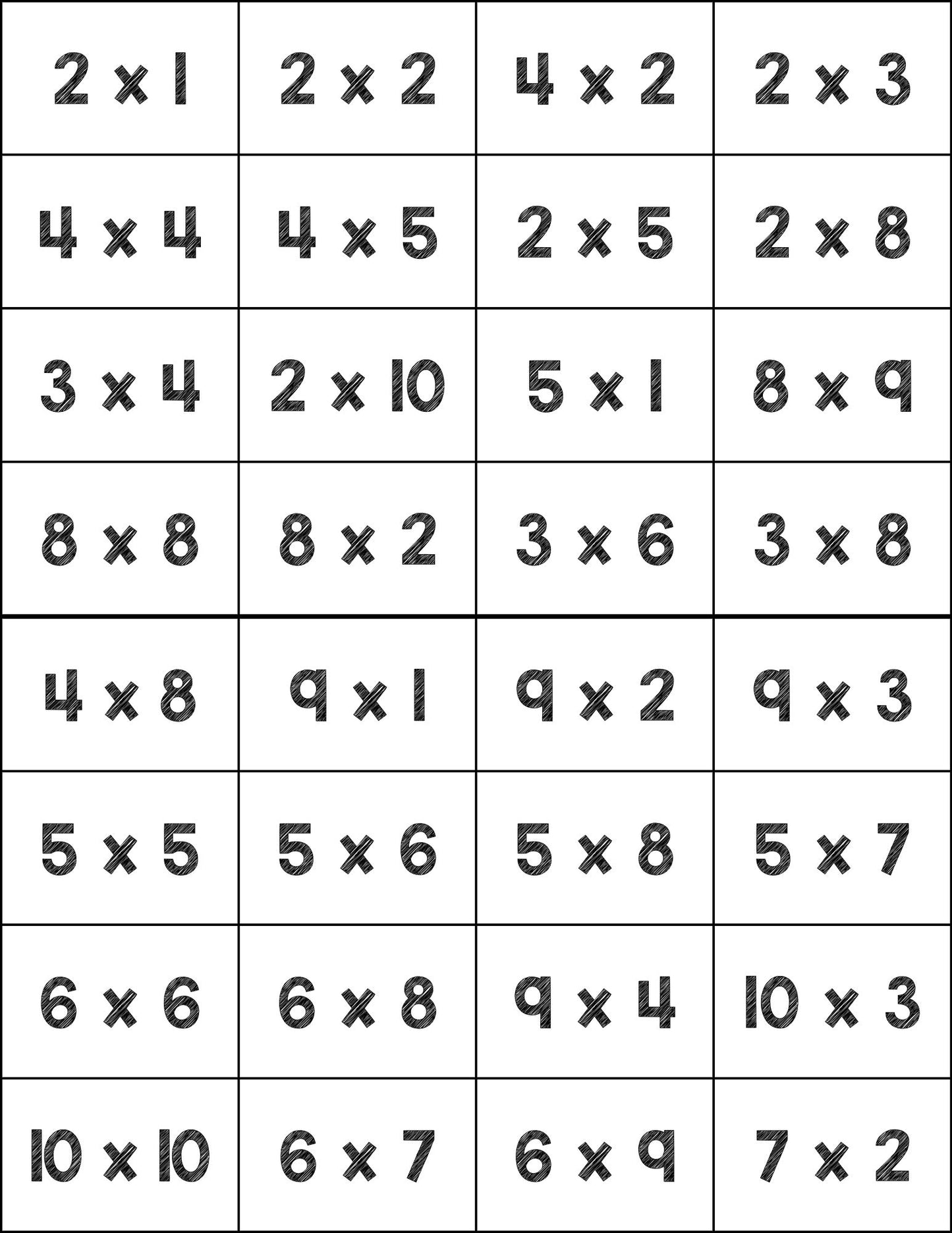 Multiplication Facts 1-15 Board Game