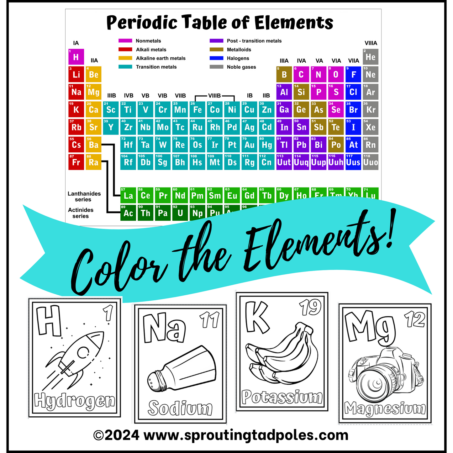 Elements of the Periodic Table Coloring Cards - PHYSICAL & DIGITAL VERSION