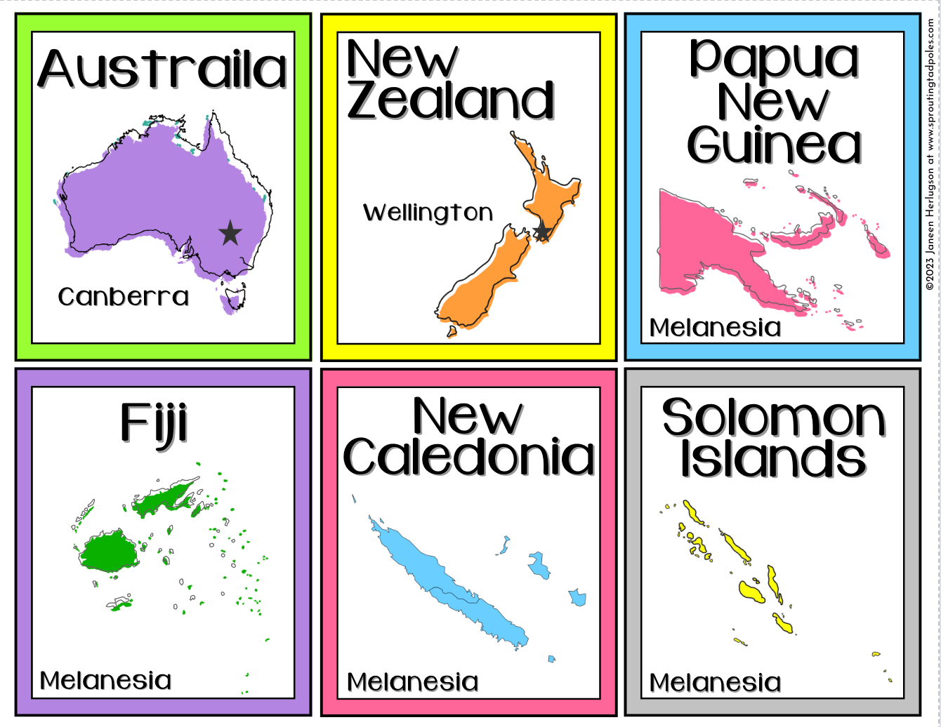 Countries of Oceania Memory Match Cards
