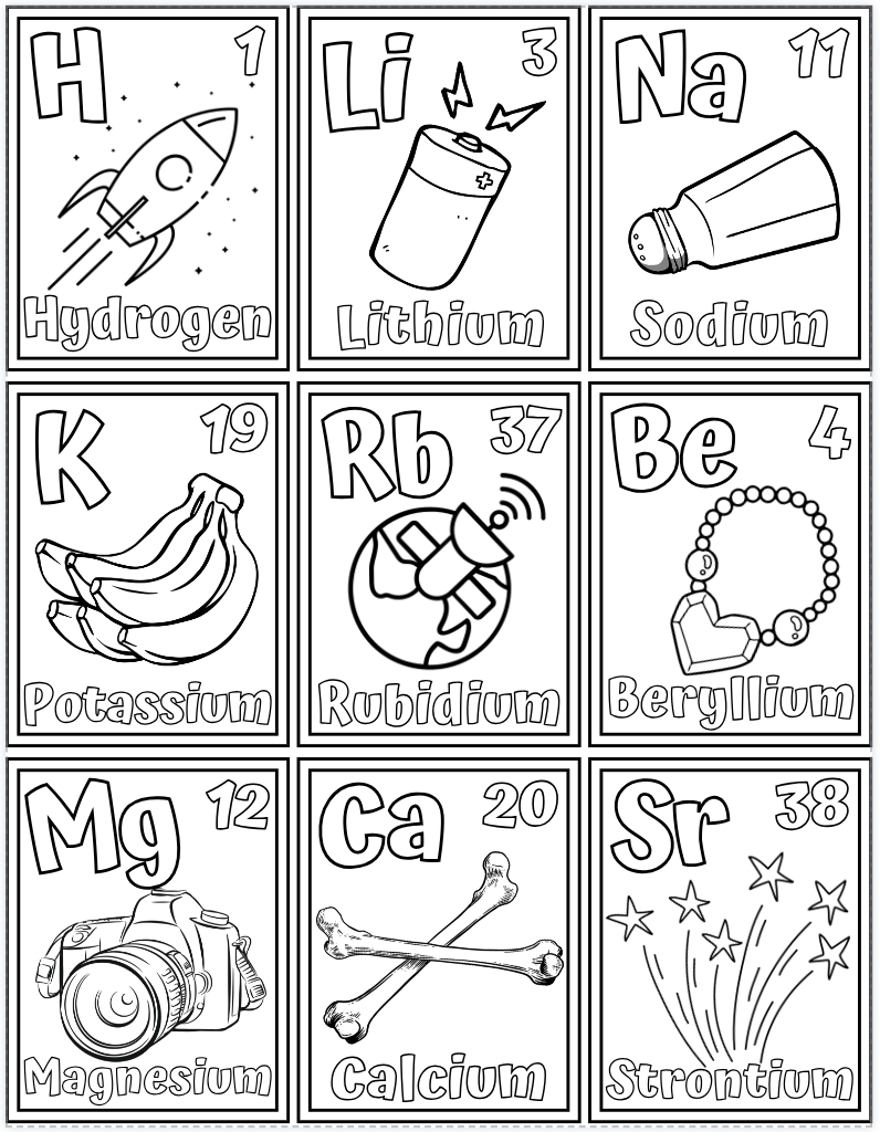 Elements of the Periodic Table Coloring Cards - PHYSICAL & DIGITAL VERSION