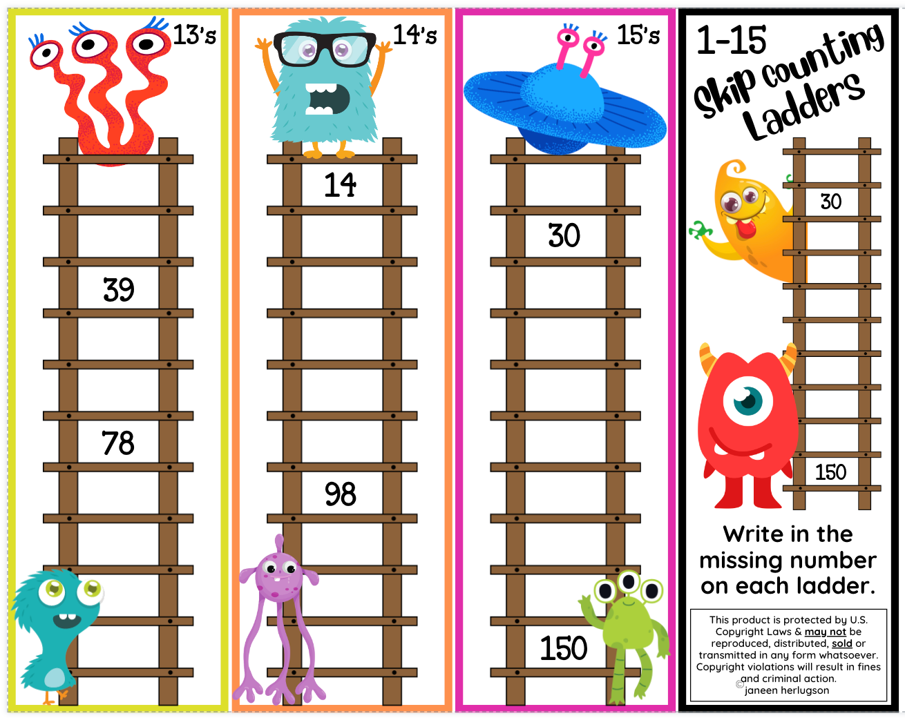 Multiplication Facts 1-15 Skip Counting Games - PHYSICAL & DIGITAL VERSION