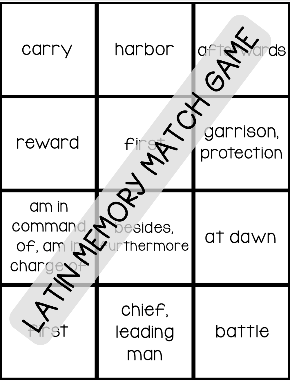 Latin Vocabulary Cards