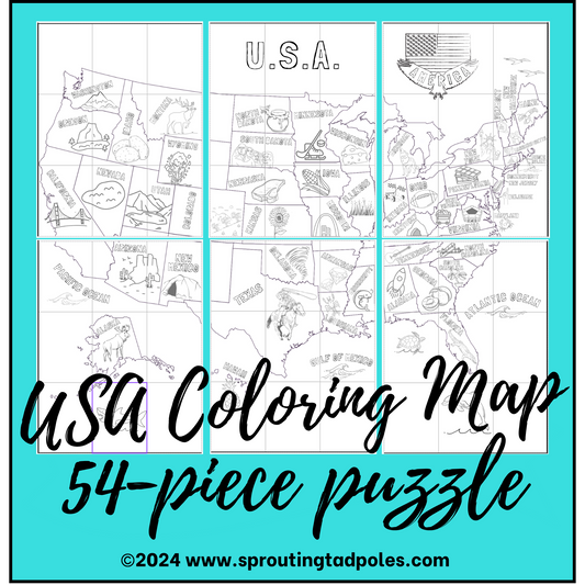 USA 54-PC Map Coloring Puzzle - PHYSICAL & DIGITAL VERSION