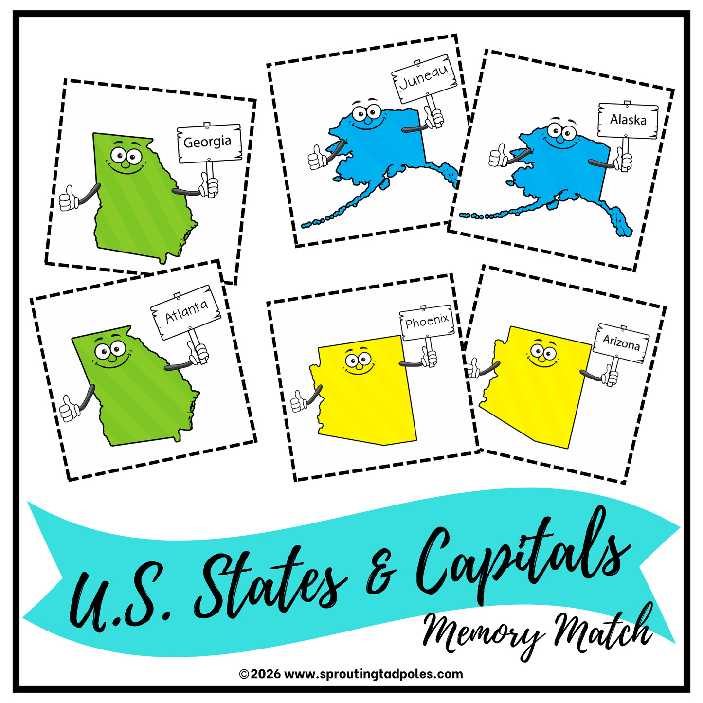 U.S. States & Capitals Memory Match Game