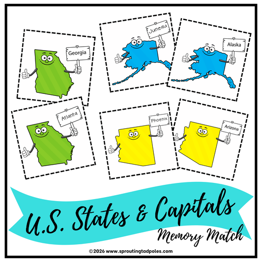 U.S. States & Capitals Memory Match Game