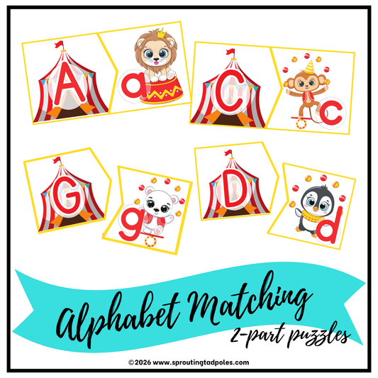 Alphabet Matching 2-Part Puzzles: Circus