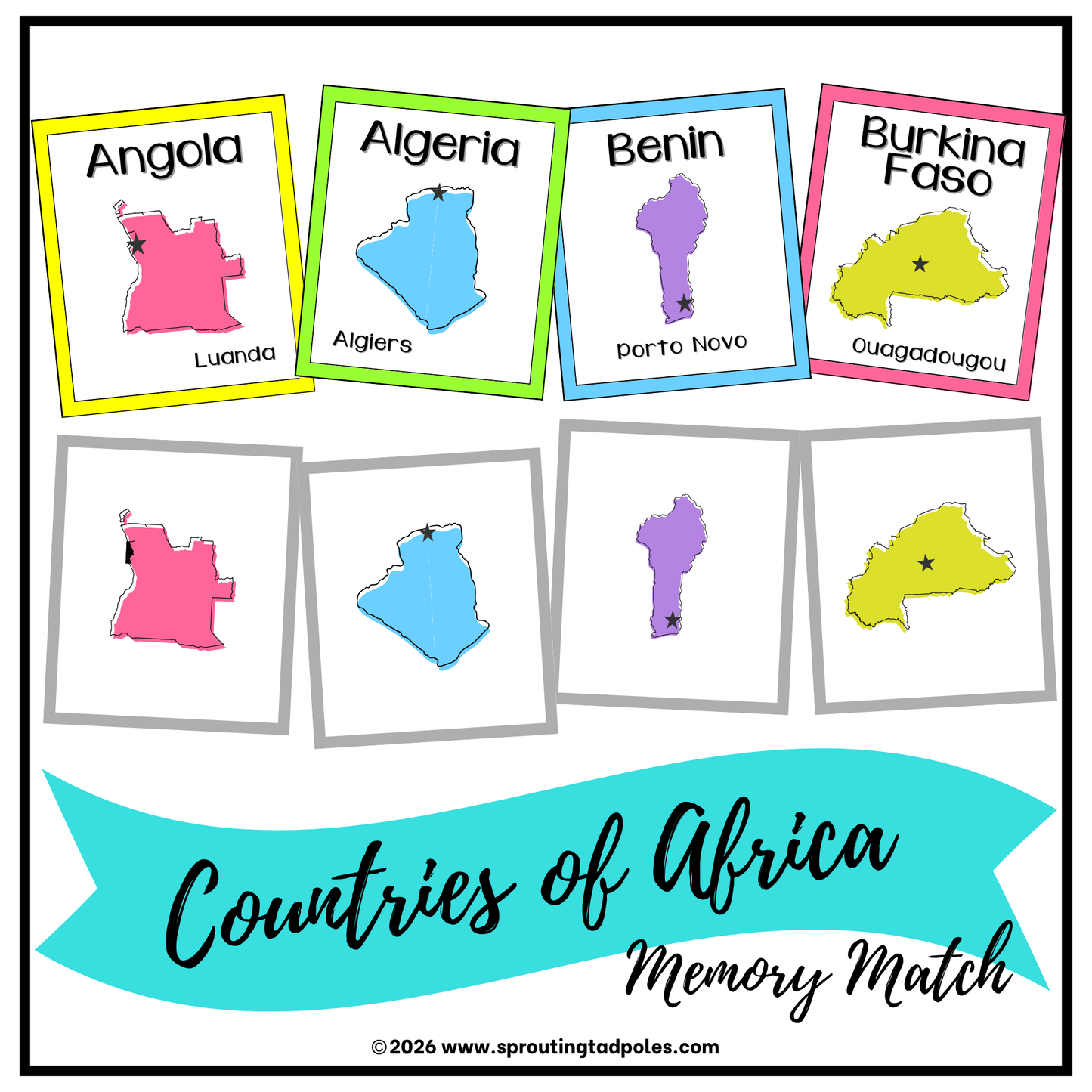 Countries of Africa Memory Match Game