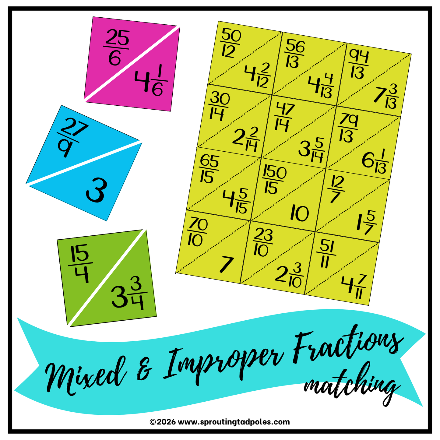 Mixed & Improper Fractions Matching Activity