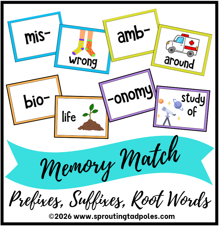 Prefix, Suffix, & Root Word Memory Match Game