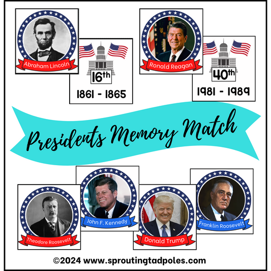 USA Presidents Memory Match - PHYSICAL & DIGITAL VERSION