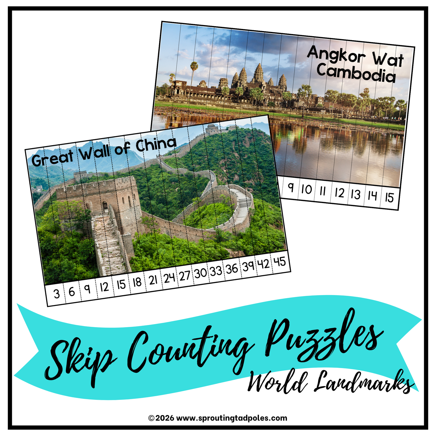 World Landmarks Skip Counting Puzzles