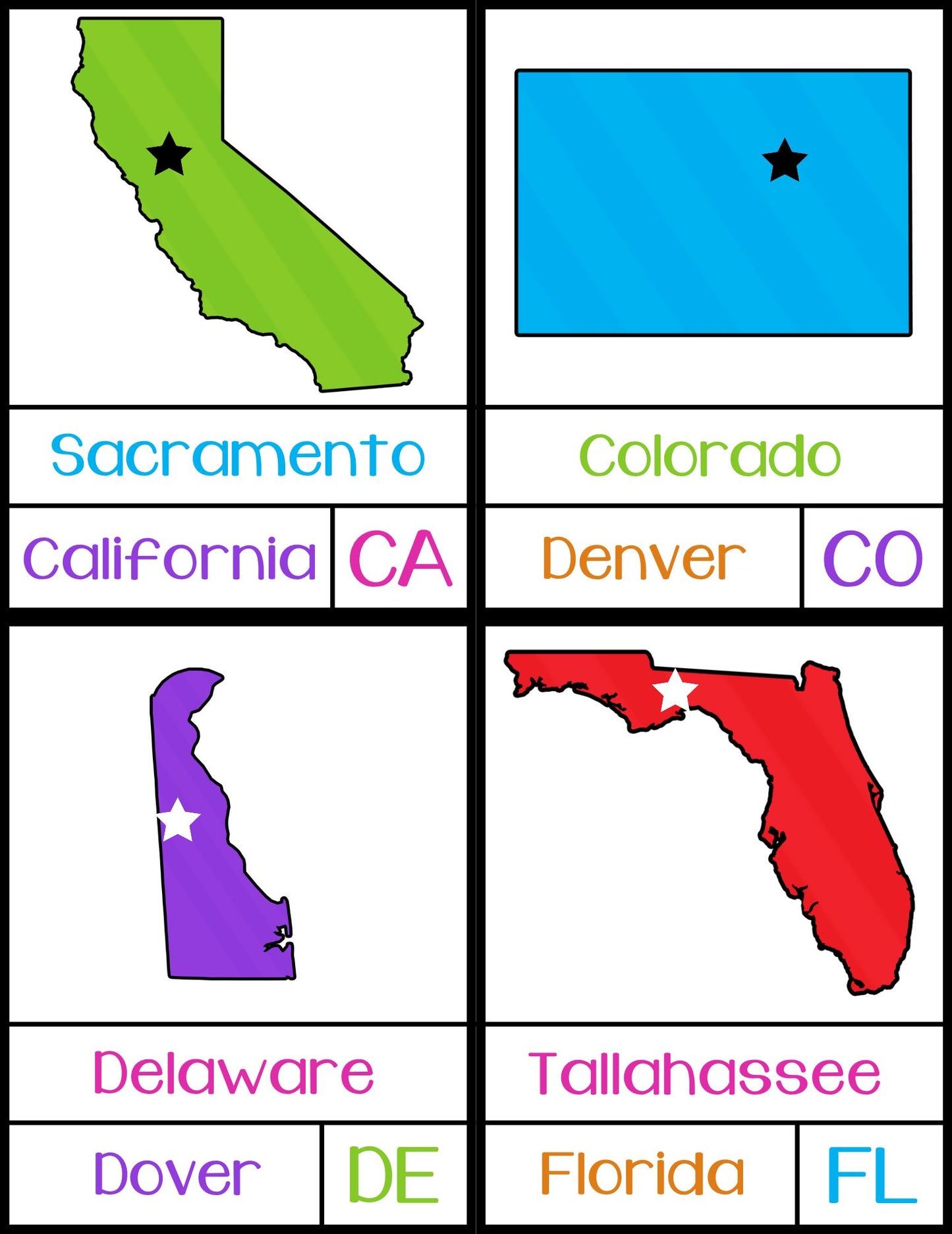 USA States & Capitals 4-Part Puzzles - PHYSICAL & DIGITAL VERSION